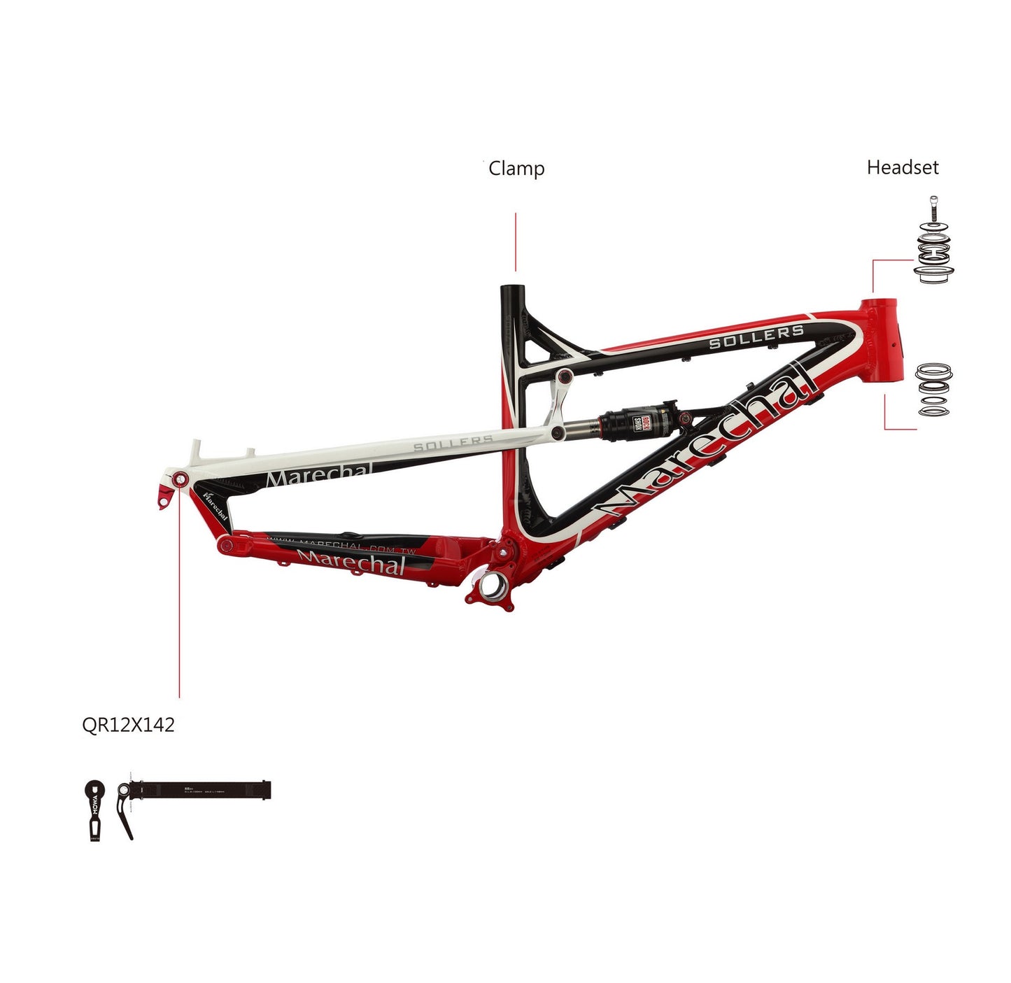 Marechal Sollers AM/Enduro MTB Bicycle Bike Frame w/Rockshox shock 27.5" Red